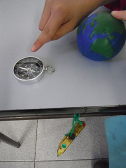 Experimentamos con ayuda de una brújula y de un plátano