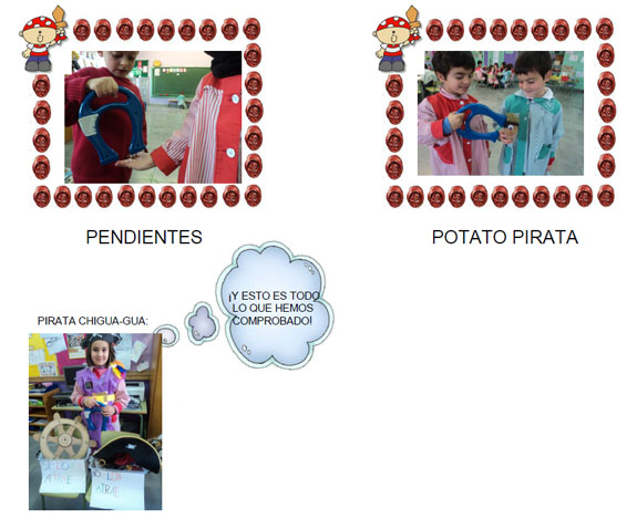Fotografías de los pendientes, potato pirata y la pirata Chigua-gua
