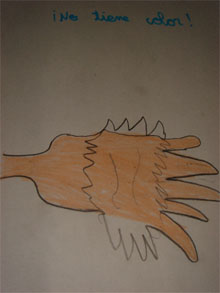 Conclusiones de los alumnos. Dibujo de una mano con agua.