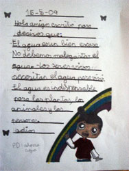 Cartas escritas por los alumnos sobre la importancia de ahorrar agua.