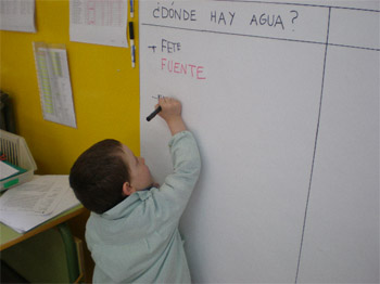 Los niños/as apuntan las los lugares en donde puede haber agua 